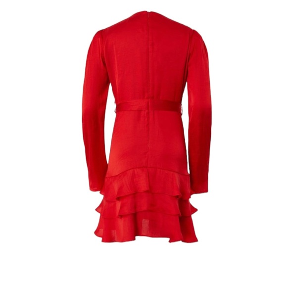 NWT Bardot Red Long Sleeve Ruffle Trim Mini Dress Size XS US 2. - Picture 4 of 12